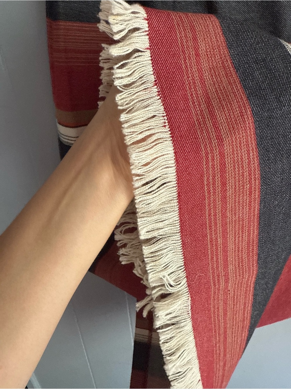 Cambridge Dry Goods Striped Wrap Midi Skirt in Red, Black, and Cream - Picture 5 of 6